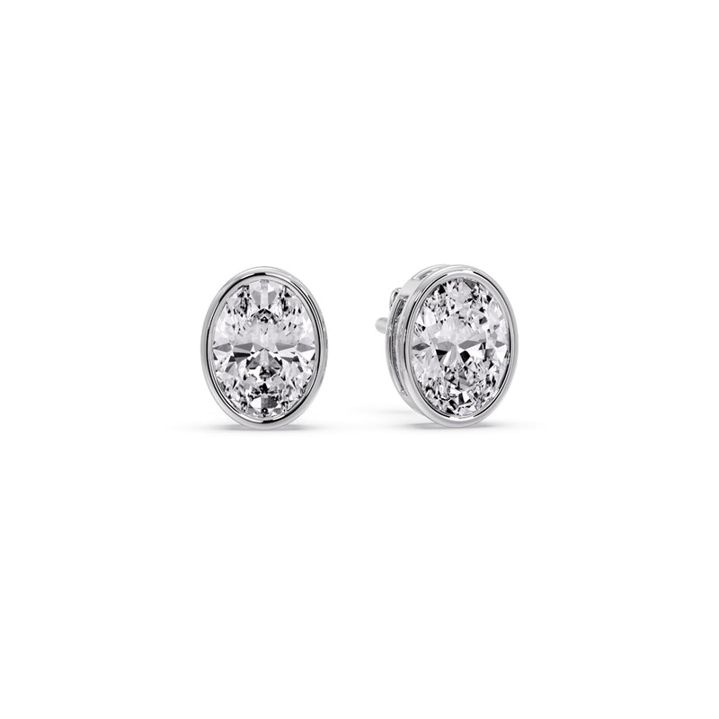 Bezel Stud Earring Oval Diamond