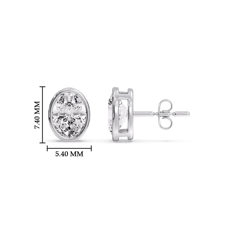 Bezel Stud Earring Oval Diamond