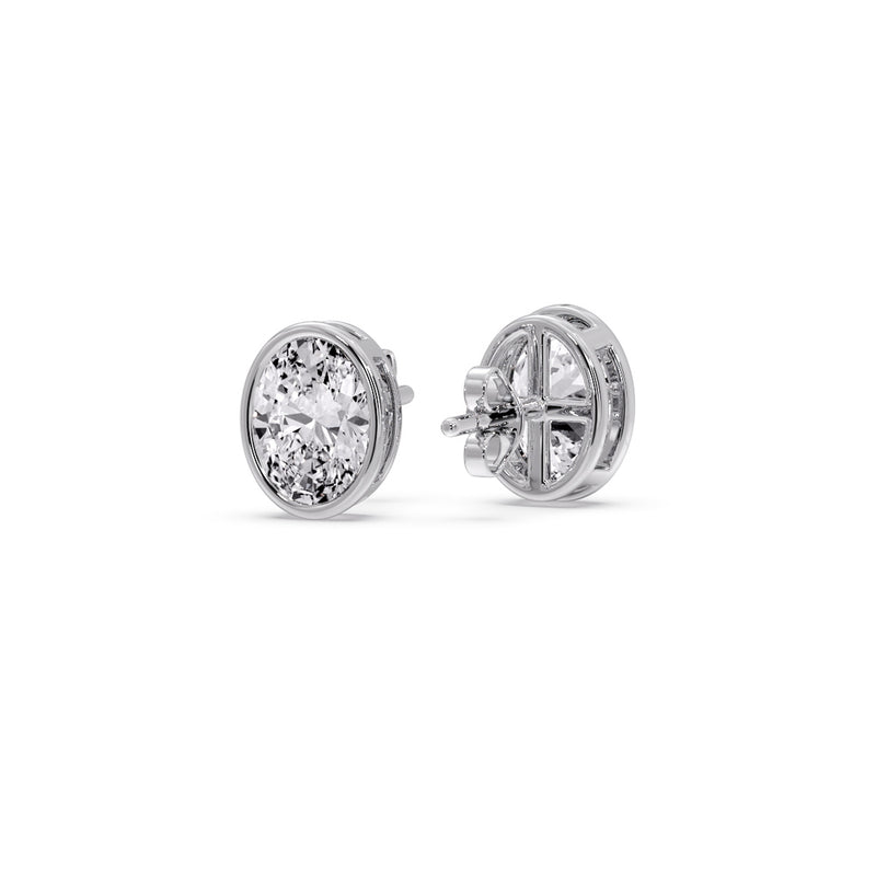 Bezel Stud Earring Oval Diamond