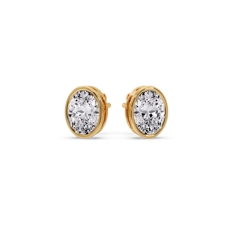 Bezel Stud Earring Oval Diamond