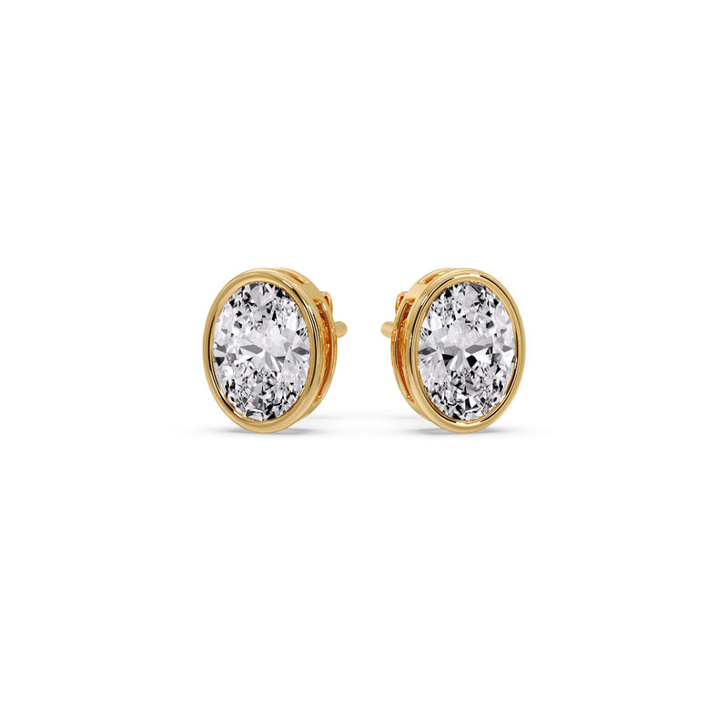 Bezel Stud Earring Oval Diamond