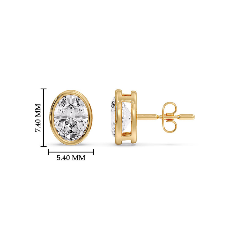 Bezel Stud Earring Oval Diamond