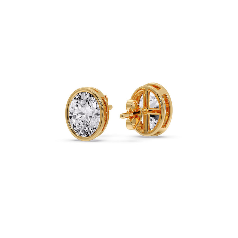 Bezel Stud Earring Oval Diamond