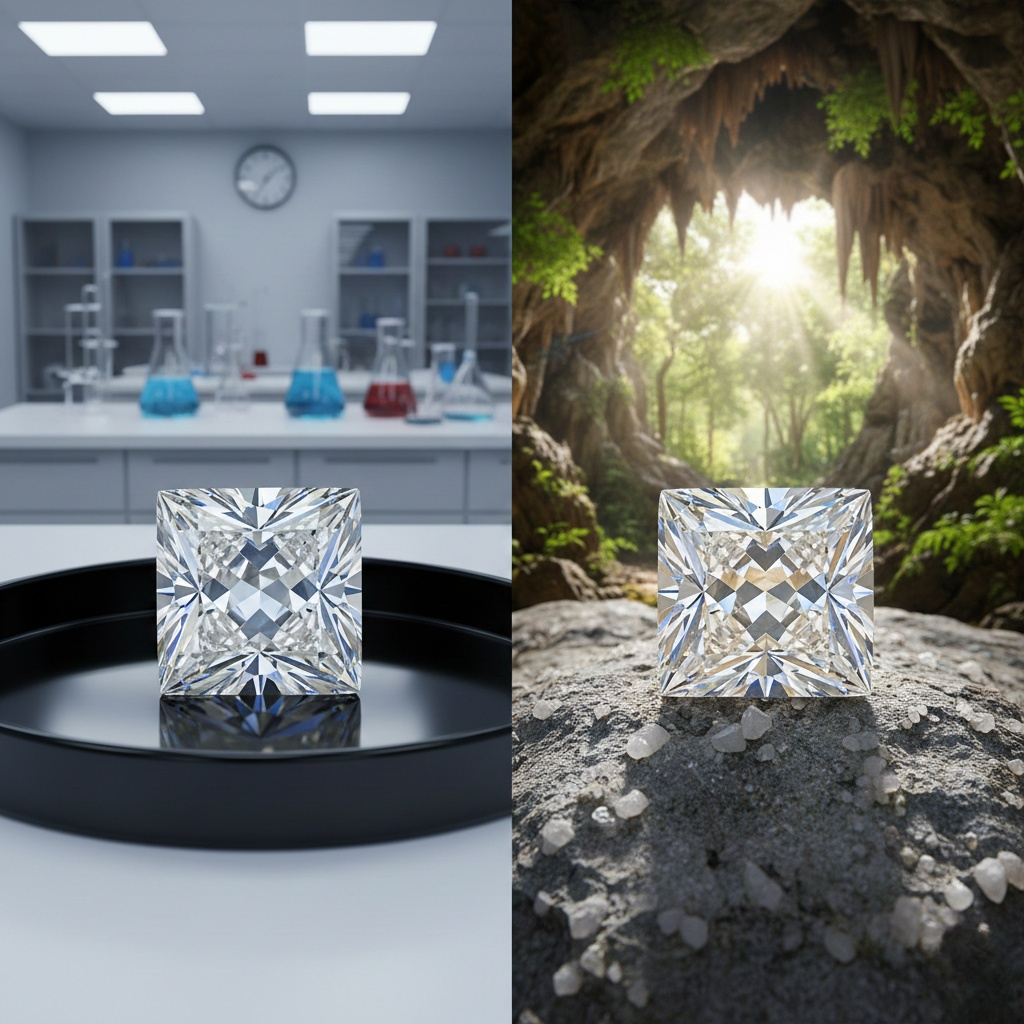 Lab Grown vs Natural Princess Cut Diamonds and Ratio