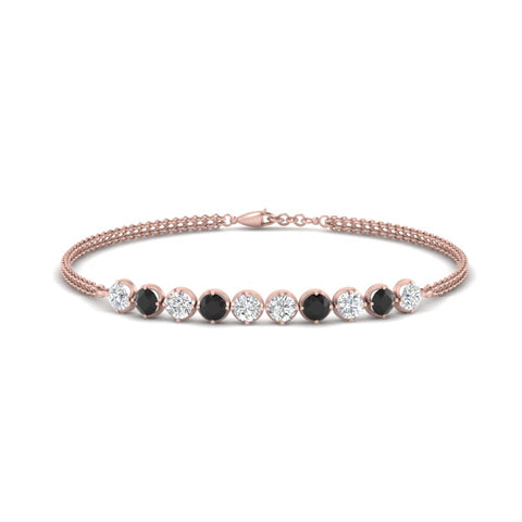 Dual Chain Round Diamond Bar Bracelet