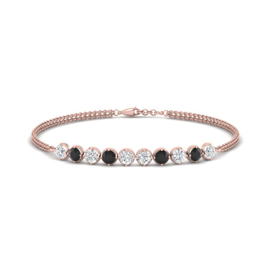 Dual Chain Round Diamond Bar Bracelet