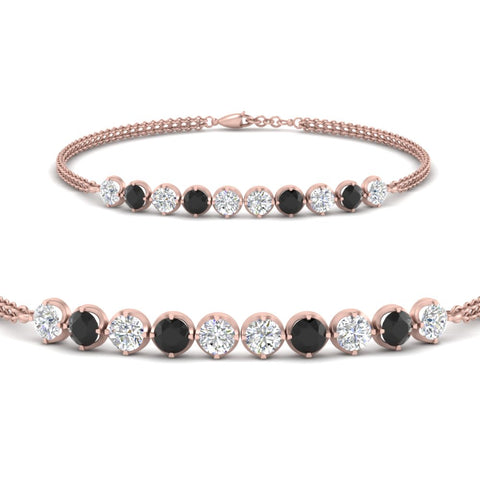 Dual Chain Round Diamond Bar Bracelet
