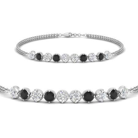 Dual Chain Round Diamond Bar Bracelet