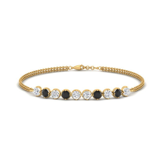 Dual Chain Round Diamond Bar Bracelet