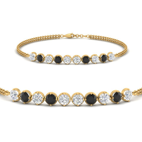 Dual Chain Round Diamond Bar Bracelet