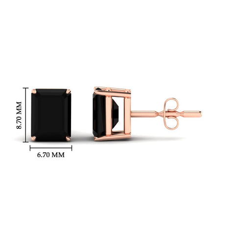 Lab Grown Emerald Cut Black Diamond Solitaire Stud Earrings