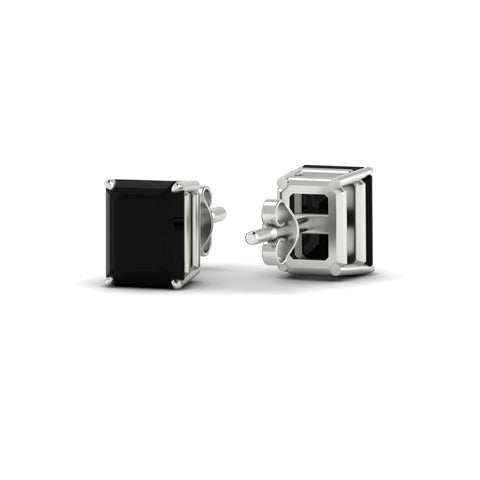 Lab Grown Emerald Cut Black Diamond Solitaire Stud Earrings