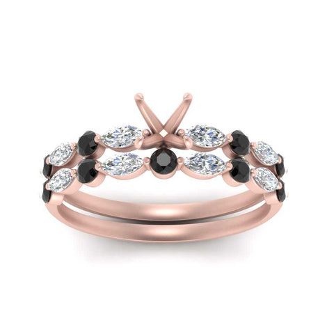 Round And Marquise Bridal Semi Mount Wedding Set