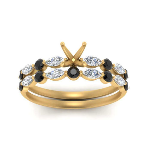 Round And Marquise Bridal Semi Mount Wedding Set