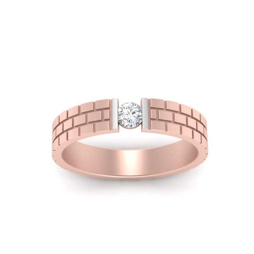 Brick Round Stone Mens Wedding Ring