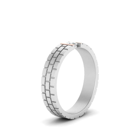 Brick Round Stone Mens Wedding Ring