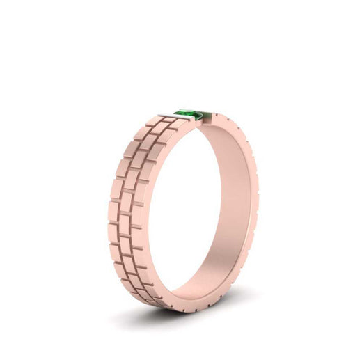 Brick Round Stone Mens Wedding Ring