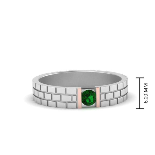 Brick Round Stone Mens Wedding Ring