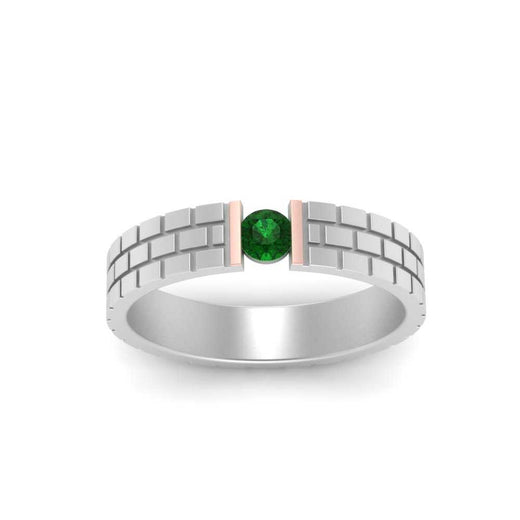 Brick Round Stone Mens Wedding Ring