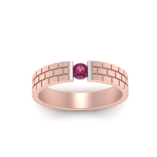 Brick Round Stone Mens Wedding Ring