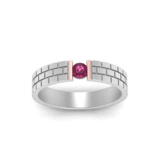 Brick Round Stone Mens Wedding Ring