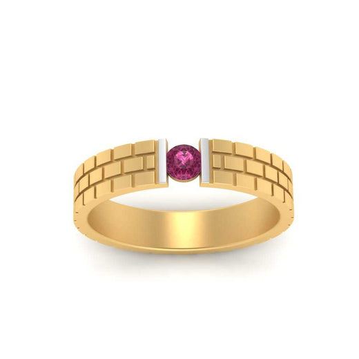 Brick Round Stone Mens Wedding Ring