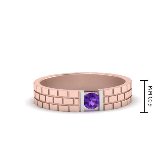 Brick Round Stone Mens Wedding Ring