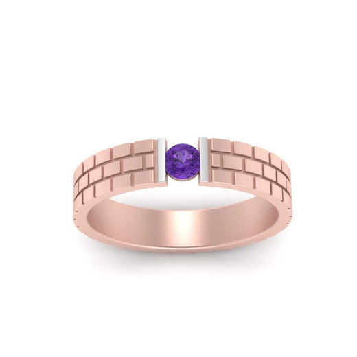Brick Round Stone Mens Wedding Ring