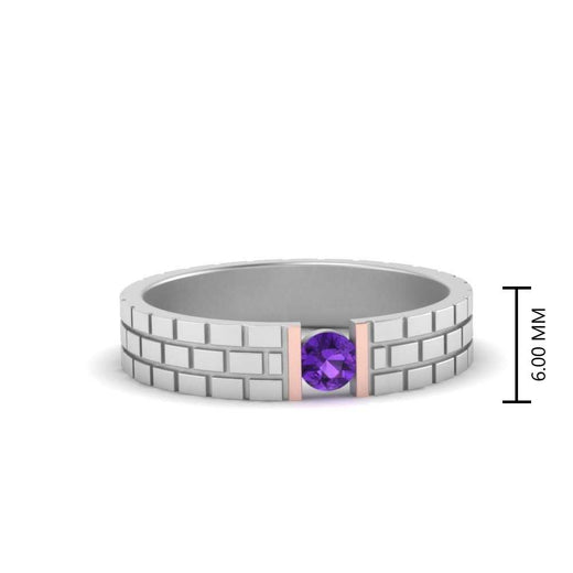 Brick Round Stone Mens Wedding Ring