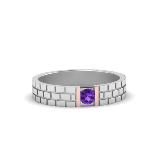 Brick Round Stone Mens Wedding Ring