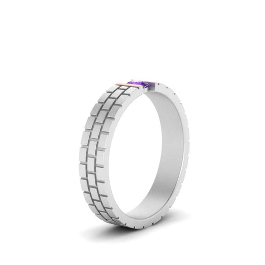 Brick Round Stone Mens Wedding Ring