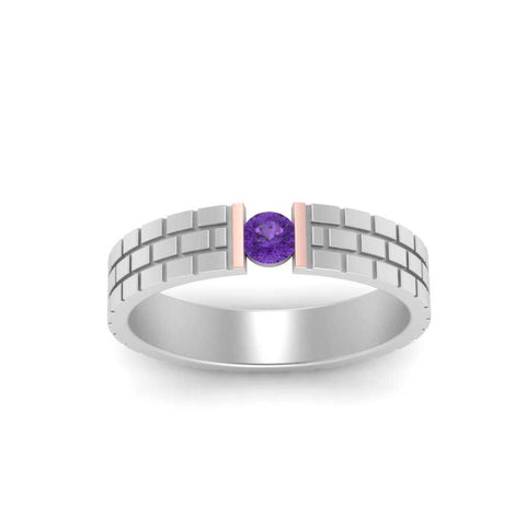 Brick Round Stone Mens Wedding Ring