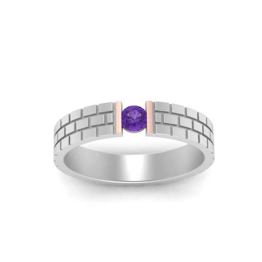 Brick Round Stone Mens Wedding Ring