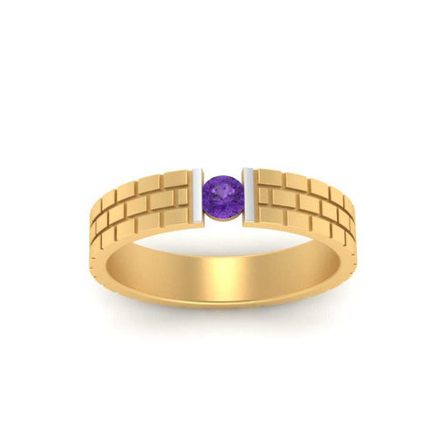 Brick Round Stone Mens Wedding Ring
