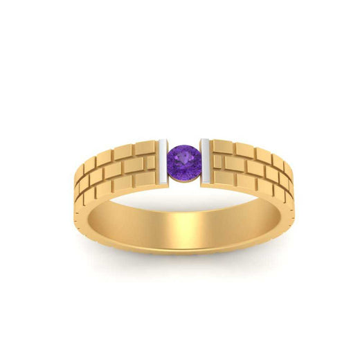 Brick Round Stone Mens Wedding Ring