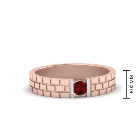 Brick Round Stone Mens Wedding Ring