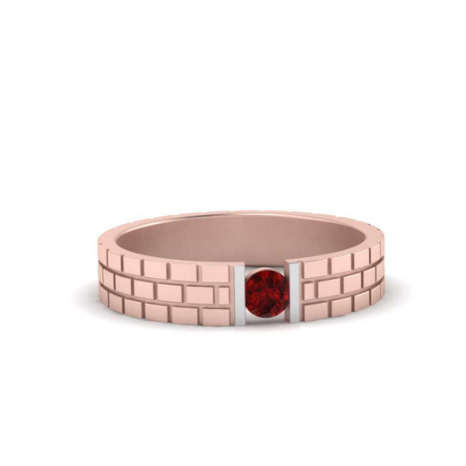 Brick Round Stone Mens Wedding Ring