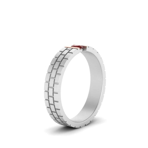 Brick Round Stone Mens Wedding Ring