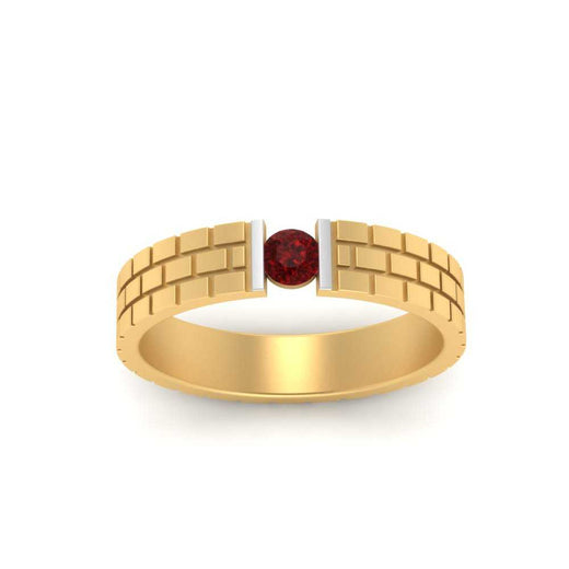 Brick Round Stone Mens Wedding Ring