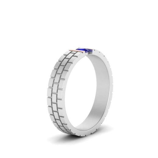 Brick Round Stone Mens Wedding Ring