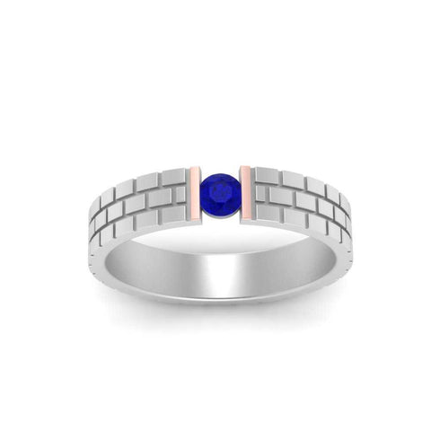 Brick Round Stone Mens Wedding Ring