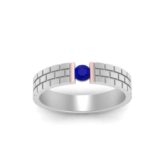 Brick Round Stone Mens Wedding Ring