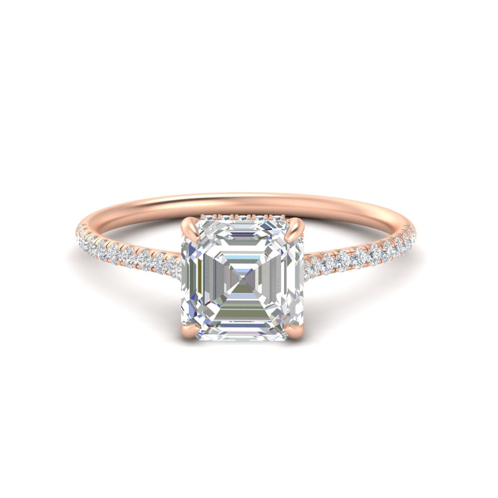 Asscher Cut Cathedral Halo Diamond Engagement Ring