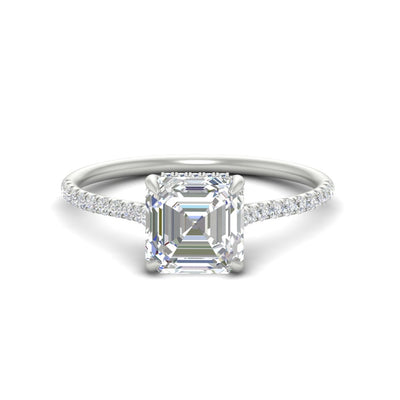 Asscher Cut Cathedral Halo Diamond Engagement Ring