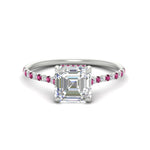 Load image into Gallery viewer, cathedral-hidden-halo-asscher-cut-pink-sapphire-ring-in-white-gold-FD9788ASRGSADRPI-NL-WG