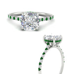 Load image into Gallery viewer, cathedral-hidden-halo-cushion-cut-emerald-ring-in-white-gold-FD9788CURGEMGR-NL-WG

