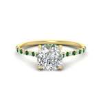 Load image into Gallery viewer, cathedral-hidden-halo-cushion-cut-emerald-ring-in-yellow-gold-FD9788CURGEMGR-NL-YG
