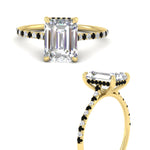 Load image into Gallery viewer, cathedral-hidden-halo-emerald-cut-black-diamond-ring-in-yellow-gold-FD9788EMRGBLACK-NL-YG
