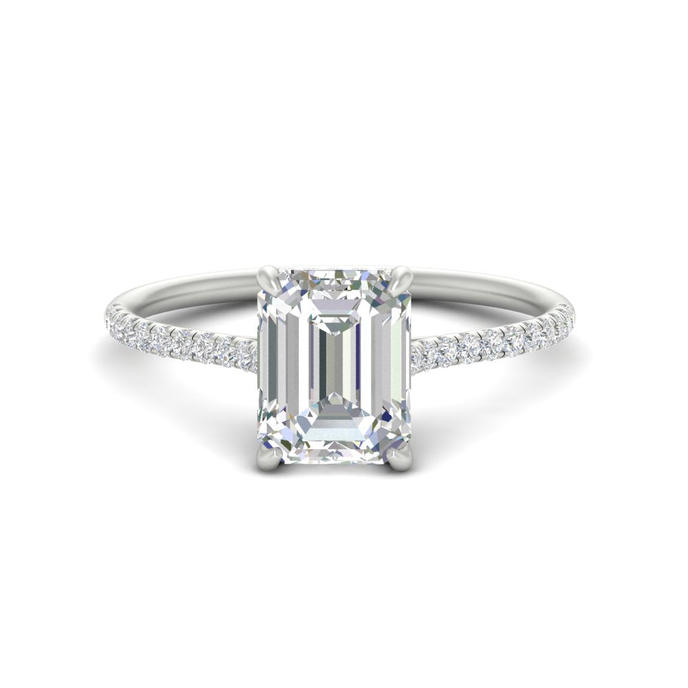 Emerald Cut Hidden Halo Cathedral Lab Grown Engagement Ring
