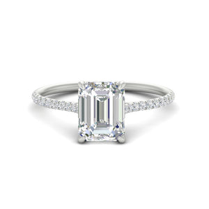 Emerald Cut Cathedral Hidden Halo Diamond Ring